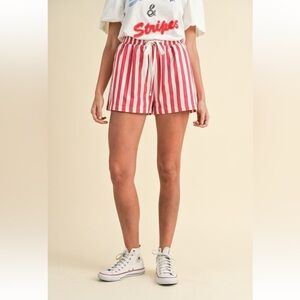 061- Red and White Striped Women's Shorts
